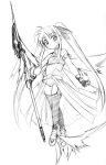  1girl ankle_wings arm_garter bardiche boots fate_testarossa fingerless_gloves gloves kagura_tsukune long_hair looking_at_viewer lyrical_nanoha mahou_shoujo_lyrical_nanoha mahou_shoujo_lyrical_nanoha_a&#039;s monochrome sketch solo staff thigh-highs thigh_boots twintails very_long_hair 
