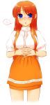  1girl akatsuki_(akatsukishiki) akatsuki_(artist) anna_miller blue_eyes blush glasses high-waist_skirt orange_hair orange_skirt redhead skirt solo waitress 