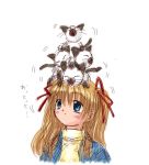  animal animal_on_head blonde_hair blue_eyes cat cat_on_head cathead kanon long_hair makoto_sawatari oekaki piro sawatari_makoto 