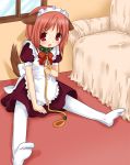  1girl animal_ears dog_ears leash leggings maid original pantyhose redhead shiratama shiratama_yomogi solo white_legwear 