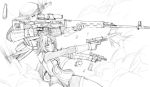  2girls animal_ears bullpup casing_ejection cat_ears commando doujinshi dragunov_svd dual_wielding elf elvaan facial_mark final_fantasy final_fantasy_xi gun handgun hands_on_hips magazine_(weapon) marksman mithra monochrome multiple_girls pistol pointy_ears prehensile_tail rifle shell_casing sniper sniper_rifle suppressor tail weapon 