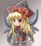  &gt;:( 1girl chibi female hat kukyo lily_black lily_white long_hair lowres red_eyes solo touhou wings 