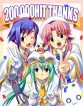  3girls :d ;d aika_granzchesta alice_carroll animal aria aria_pokoteng bangs beret blue_eyes blue_hair brown_eyes capelet cat choker cravat dog gloves green_eyes green_hair hair_between_eyes hair_tubes hat hime_granzchesta long_hair looking_at_viewer mizunashi_akari multiple_girls o_o one_eye_closed open_mouth parted_bangs pink_hair president_maa short_hair sidelocks single_glove smile uniform v white_gloves zono_(rinkara-sou) 