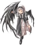  00s 1girl black_wings boots cross cross-laced_footwear from_above lace-up_boots looking_at_viewer raid_slash red_eyes rozen_maiden silver_hair solo suigintou wings 