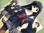  black_hair blue_eyes bow brown_hair long_hair nakamura_takeshi pantyhose sakaki_shinobu school_uniform serafuku short_hair tenshi_no_inai_12-gatsu 