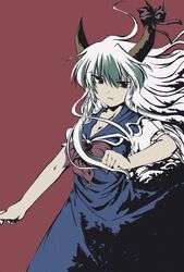  1girl ex-keine female horn_ribbon horns kamishirasawa_keine mikage_baku ribbon simple_background solo touhou 