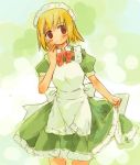  1girl bangs blonde_hair brown_eyes dress female looking_at_viewer maid momiji_mao short_hair solo 