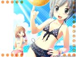  ayanobe_tamami ball beach bikini fang food heart ice_cream kusari orihara_akeno side-tie_bikini sky swimsuit wallpaper 