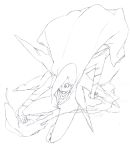  1girl atori atori_(noein) brws cape evil_smile from_above full_body monochrome naughty_face noein open_mouth simple_background sketch smile solo teeth white_background 
