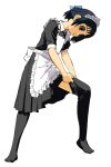  1girl abe_osami dressing maid md5_mismatch short_hair simple_background solo thigh-highs white_background 
