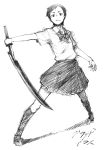  1girl black_hair blood+ katana macchagaria monochrome otonashi_saya school_uniform serafuku short_hair solo sword weapon 