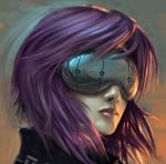  1girl cyberpunk cyborg daniel_conway female ghost_in_the_shell ghost_in_the_shell_stand_alone_complex goblin_(artist) head_mounted_display kusanagi_motoko lipstick makeup portrait purple_hair realistic short_hair solo 