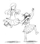  00s 2girls faceless fukuzawa_yumi full_body kicking maria-sama_ga_miteru monochrome multiple_girls neckerchief pleated_skirt school_uniform simple_background sketch skirt toudou_shimako unfinished white_background 