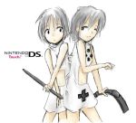  2girls conjoined handheld_game_console multiple_girls nintendo nintendo_ds os-tan oversized_object personification product_girl siblings stylus twins 