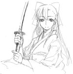  1girl 95-tan half_updo katana monochrome os-tan satou_atsuki solo sword weapon 