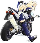 1girl blonde_hair blue_eyes ground_vehicle honda k.9_(vita-park) maid motor_vehicle motorcycle original solo thigh-highs vehicle 