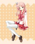  1girl inase_shin&#039;ya maaryan pink_hair ribbon-trimmed_legwear ribbon_trim school_uniform serafuku solo thigh-highs to_heart_2 