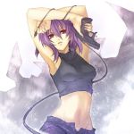  1girl ghost_in_the_shell gun handgun kusanagi_motoko lowres midriff pistol solo weapon 