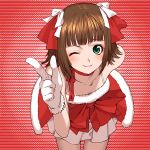  1girl amami_haruka christmas cute_&amp;_girly_(idolmaster) dress foreshortening idolmaster noel_angelic pointing ribbon sakamoto_mineji short_hair solo 