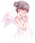  angel angel_wings brown_hair child closed_eyes original pink ribbon wings yoshinari_atsushi 