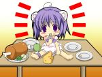  1girl :3 ahoge animal_ears anklet blush boned_meat chibi eating food food_on_face game_cg hatsune_(relict) jewelry meat minazuki_haruka mouse_ears purple_hair relict_~toki_no_wasuremono~ sitting solo spread_legs violet_eyes 