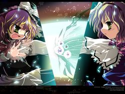  2girls alice_margatroid blonde_hair danmaku female hat imperishable_night kirisame_marisa laser malice_cannon multiple_girls scarf touhou witch_hat 