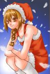  1girl braid christmas lowres momose_kurumi outdoors pani_poni_dash! santa_costume solo 