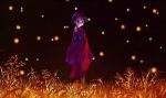  1girl brown_hair field fireflies firefly japanese_clothes kimono kurame kusari_hime:_euthanasia looking_back ponytail solo 