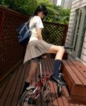  1girl asian bicycle photo school_uniform serafuku shihono_ryo shihono_ryou solo sweater sweater_vest vest 