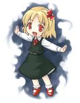  1girl blonde_hair darkness female hair_ribbon necktie open_mouth outstretched_arms red_eyes ribbon rumia sakumo_(karatama) short_hair solo spread_arms the_embodiment_of_scarlet_devil touhou youkai 