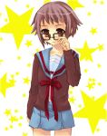  1girl cardigan glasses lowres nagato_yuki oira_(kagaribi) short_hair solo suzumiya_haruhi_no_yuuutsu 