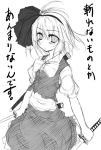  1girl female hairband katana konpaku_youmu monochrome ribbon short_hair solo sword touhou translated weapon white_background yumesato_makura 