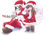  2girls christmas eyepatch hair_tubes hat multiple_girls pointy_ears ragnarok_online sack santa_costume thigh-highs yukian 