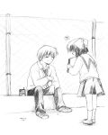  00s 1boy 1girl kouzuki_mio monochrome one orihara_kouhei school_uniform serafuku sketch 