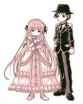  1boy 1girl black_hair blonde_hair dress gosick gothic hat highres kujou_kazuya kurosu_tsugutoshi long_hair pipe short_hair victorica_de_blois 