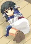  1girl animal_ears aruruw ass blush child curled_up dog_ears eyebrows_visible_through_hair footwear japanese_clothes looking_at_viewer lying lying_on_side otoutogimi utawareru_mono 