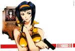  &gt;:( 1girl 90s angry bangs bare_shoulders black_hair bob_cut breast_hold breasts character_name cigarette cleavage closed_mouth copyright_name cowboy_bebop crossed_arms damaged faye_valentine female finger_on_trigger fingernails frown glock green_eyes gun hairband hand_on_own_shoulder hand_up handgun height_chart holding holding_gun holding_weapon jacket large_breasts lipstick long_fingernails looking_at_viewer makeup mouth_hold multiple_views nail_polish naughty_face official_art page_number pistol poster_(object) purple_hair red_lipstick scan shiny shiny_clothes shirt short_hair smile smoking stats strap_lift sweat unaligned_breasts upper_body wanted wanted_poster weapon white_background yellow_shirt 