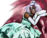  1boy aqua_dress choker dark_skin dark_skinned_male dress elbow_gloves gloves gundam jewelry laura_rolla lipstick loran_cehack makeup male_focus solo trap turn_a_gundam white_gloves 