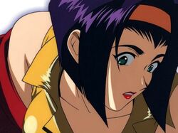  90s cowboy_bebop faye_valentine green_eyes hairband lipstick makeup purple_hair 