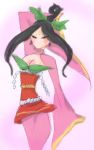  1girl black_hair blush breasts japanese_clothes kimono markings obi ookami_(game) sakuya_(ookami) sash solo 