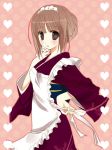  1girl apron brown_hair heart japanese_clothes maid maid_apron original sesena_yau solo 
