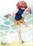  00s 1girl barefoot beach feet highres jpeg_artifacts miyafuji_miina onegai_twins redhead solo 