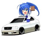  00s 1girl a1 blue_eyes blue_hair car ground_vehicle hayase_mitsuki kimi_ga_nozomu_eien long_hair motor_vehicle school_uniform serafuku solo toyota vehicle 