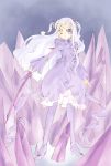  00s 1girl barasuishou brown_eyes crystal dress flower flower_eyepatch full_body holding holding_sword holding_weapon long_sleeves pink pink_dress rose rozen_maiden serious silver_hair solo standing sword takano_natsuki weapon 