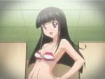  1girl animated animated_gif bikini black_hair ichihara_momoko long_hair love_get_chu lowres solo striped swimsuit violet_eyes 