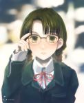  1girl adjusting_glasses blazer braid glasses original school_uniform solo takano_kou twin_braids twintails upper_body 