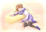  1girl animal_ears cat_ears closed_eyes emurin maid original pillow sleeping solo thigh-highs 