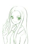  1girl face fang green long_hair monochrome nakamura_kusata solo suzumiya_haruhi_no_yuuutsu tsuruya 
