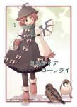  00s 1girl 2005 :d animal_ears bird conductor dress female gloves hat long_sleeves musical_note mystia_lorelei one_eye_closed open_mouth quaver sakura_(medilore) scarf shoes smile solo sparrow spoken_musical_note touhou walking winged_shoes wings wink winter 