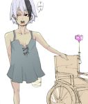  1girl amputee bad_anatomy bad_proportions bandage bikko lowres multicolored_hair one-eyed original scar solo two-tone_hair wheelchair 